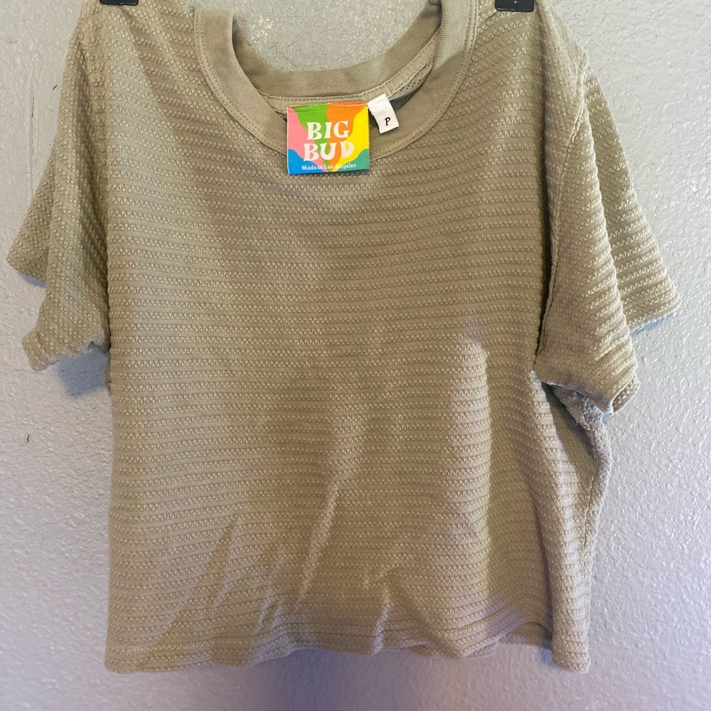 BIG BUD PRESS waffle knit crop tee KHAKI size P aka SMALL